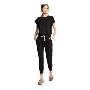 Monrow short sleeve drawstring waist jogger cuff jumpsuit dark grey size medium